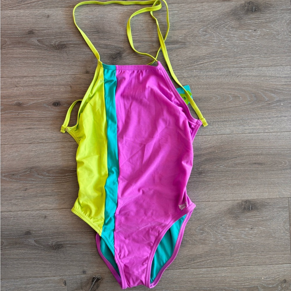 Speedo women’s One Piece in Pink, Yellow, and Blue